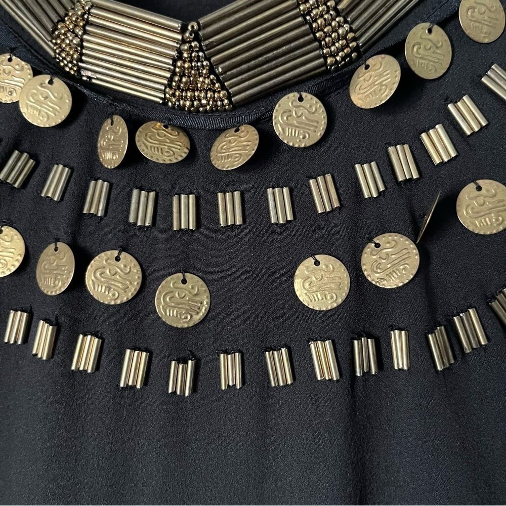 Free People Bohemian Soul Gold Coin Embellished Black Halter Neck Catsuit Size 4 - Picture 8 of 16